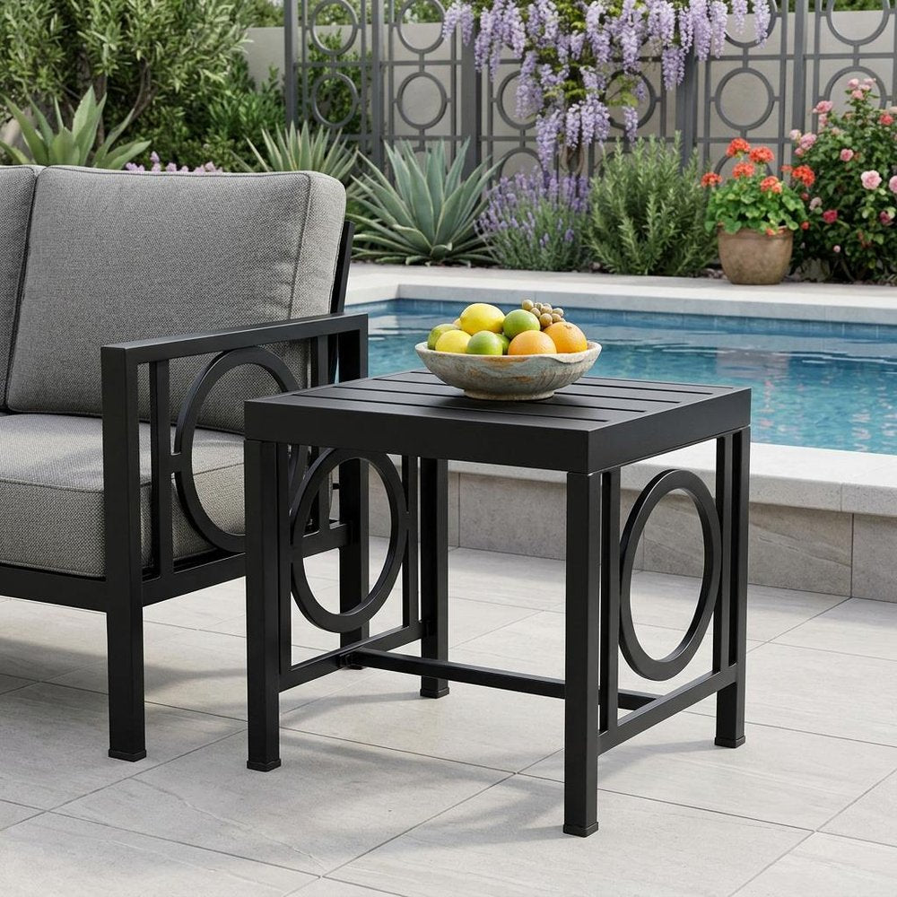 16" Black Aluminum Geo Slat Outdoor Side Table