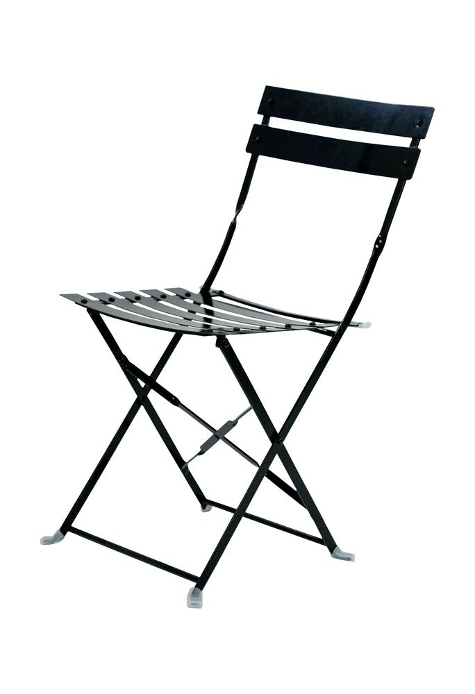 Set of Two Black Aluminum Outdoor Folding Dining Chairs
