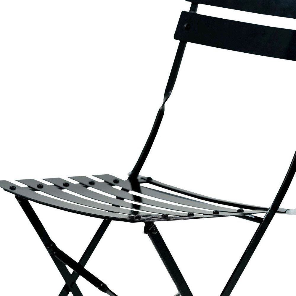 Set of Two Black Aluminum Outdoor Folding Dining Chairs