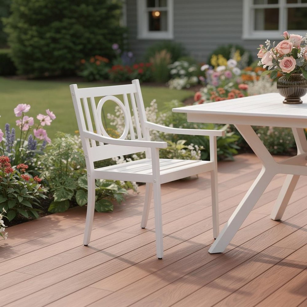 24" White Steel Geo Back Outdoor Arm Chair