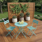 Three Piece Teal Blue Round Metal Dining Set with Two Chairs
