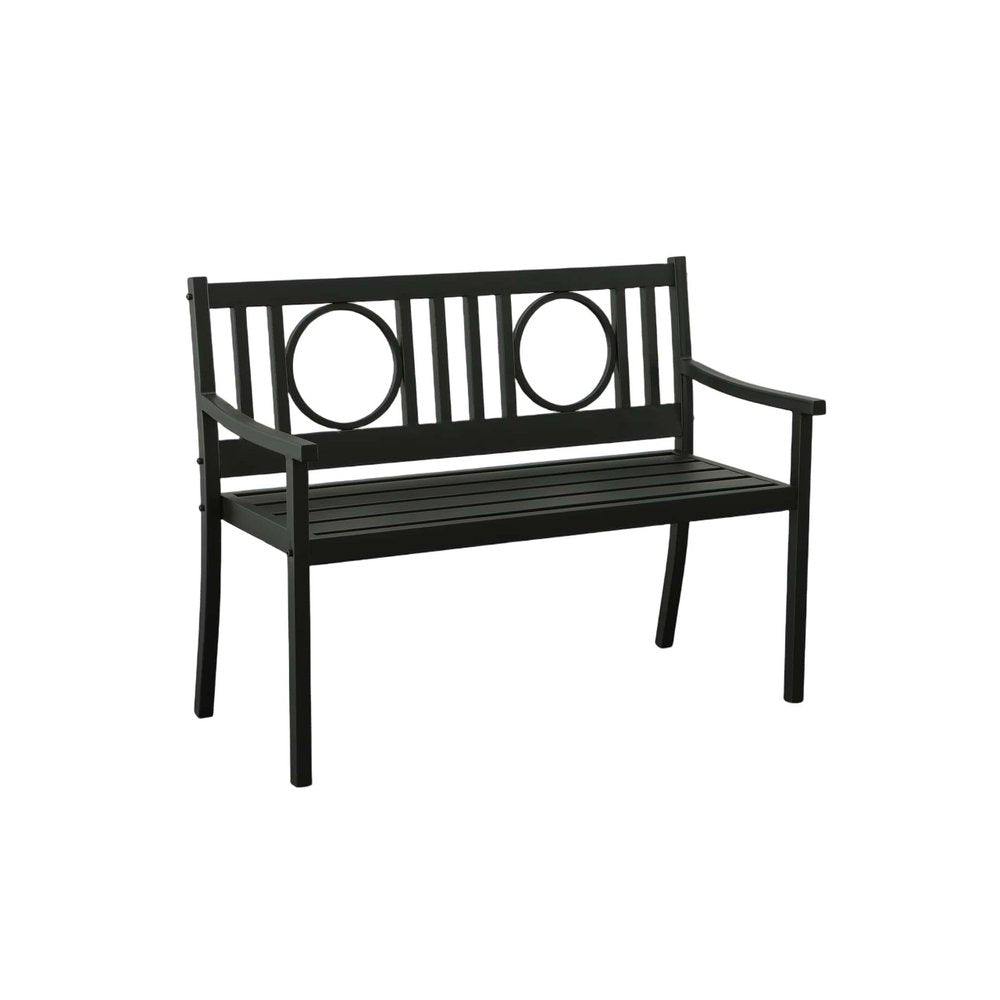 45" Black Metal Geometric Back Garden Patio Bench