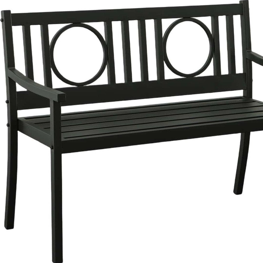 45" Black Metal Geometric Back Garden Patio Bench