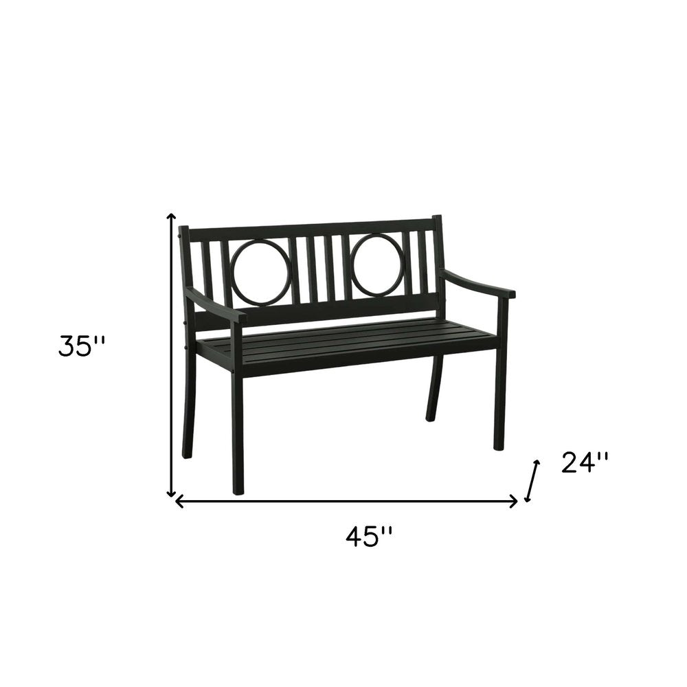 45" Black Metal Geometric Back Garden Patio Bench