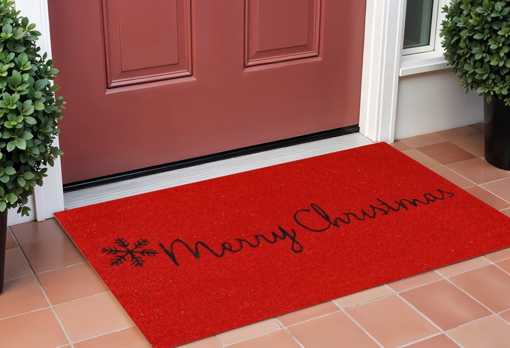 24" X 36" Red and Black Coir Merry Christmas Outdoor Christmas Door Mat