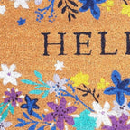 24" X 36" Natural Blue and Purple Coir Floral Hello Outdoor Door Mat