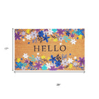 24" X 36" Natural Blue and Purple Coir Floral Hello Outdoor Door Mat