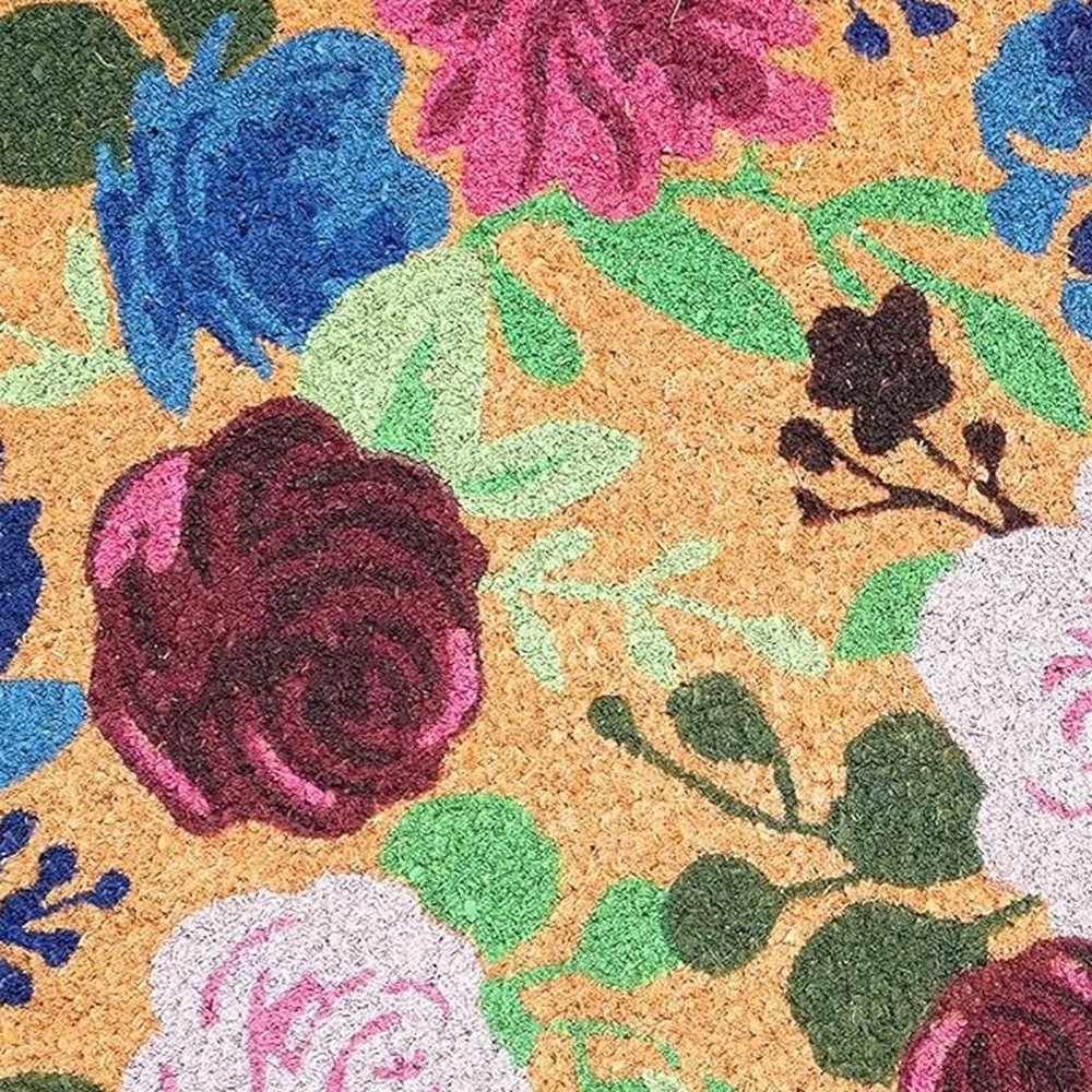 24" X 36" Natural Pink and Green Coir Floral Outdoor Door Mat