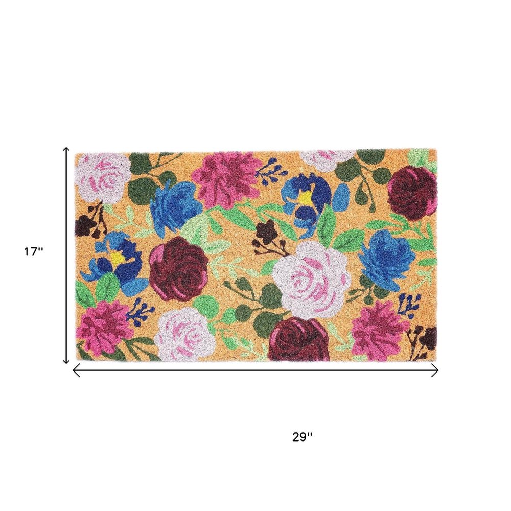 24" X 36" Natural Pink and Green Coir Floral Outdoor Door Mat