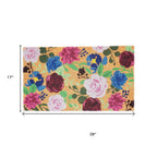 24" X 36" Natural Pink and Green Coir Floral Outdoor Door Mat