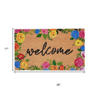 24" X 36" Natural and Black Coir Floral Welcome Outdoor Door Mat