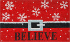 17" X 29" Red Black and White Coir Snowflake Believe Outdoor Christmas Door Mat