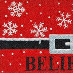 17" X 29" Red Black and White Coir Snowflake Believe Outdoor Christmas Door Mat