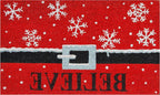 17" X 29" Red Black and White Coir Snowflake Believe Outdoor Christmas Door Mat