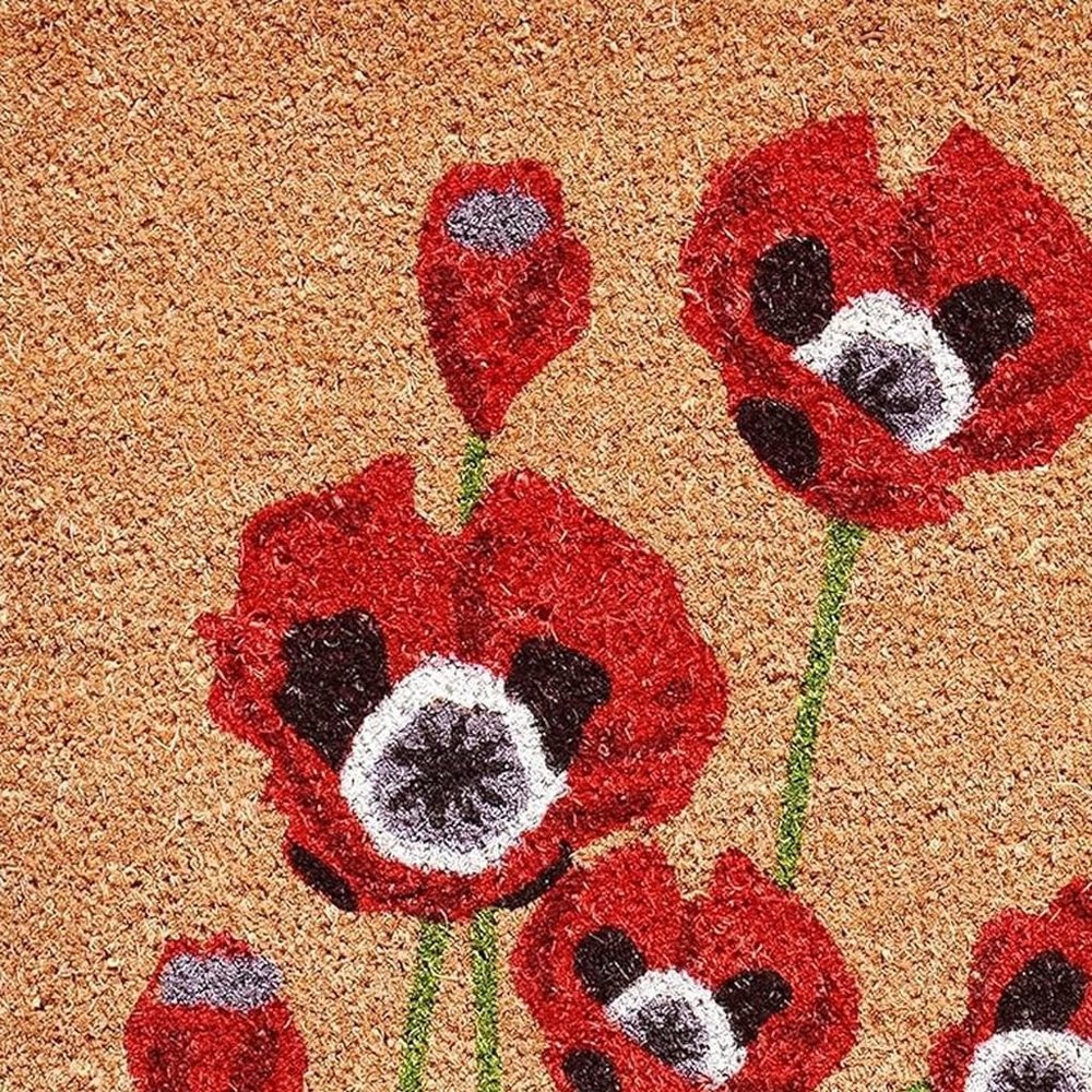 17" X 29" Natural Red and Black Coir Floral Outdoor Door Mat