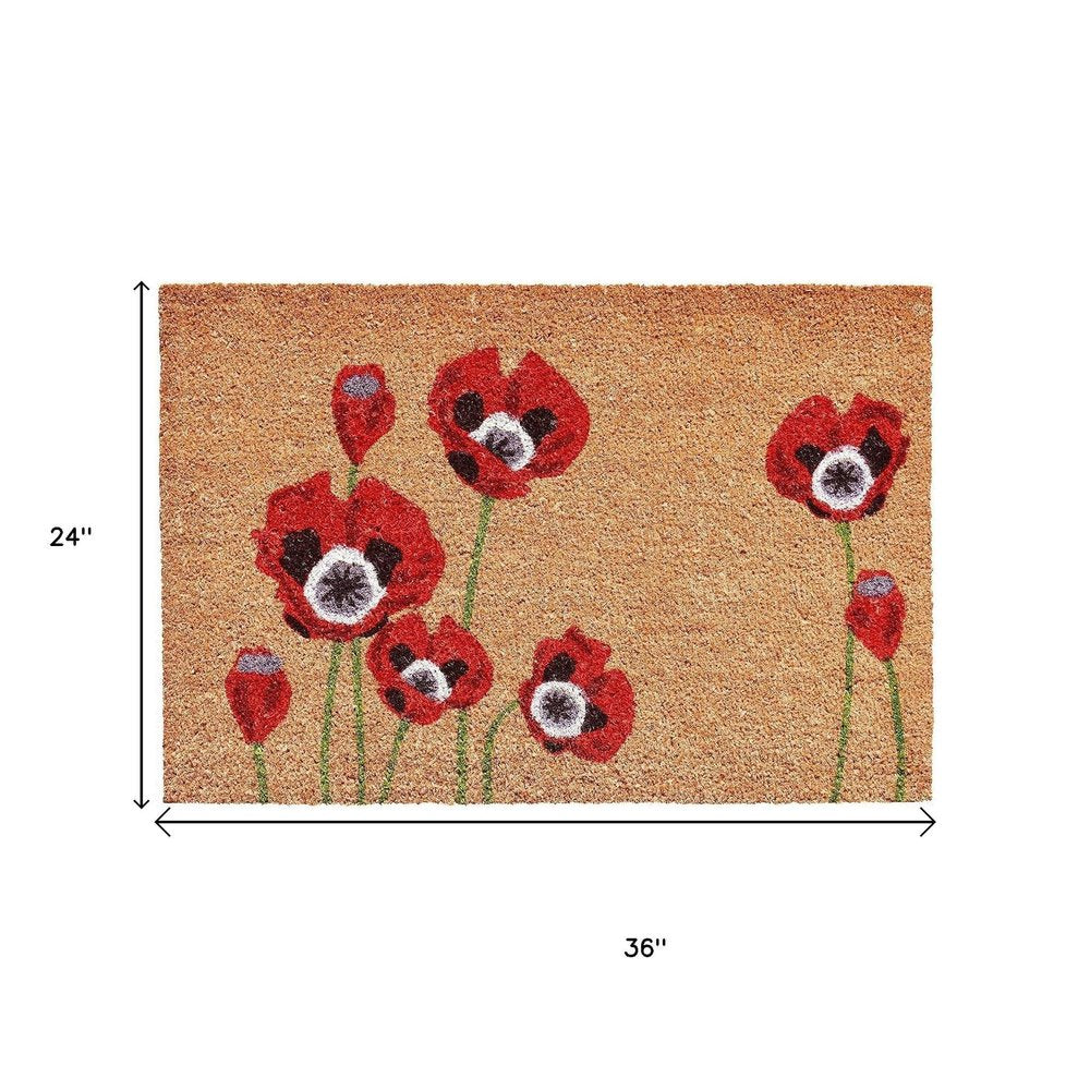 17" X 29" Natural Red and Black Coir Floral Outdoor Door Mat