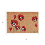 17" X 29" Natural Red and Black Coir Floral Outdoor Door Mat