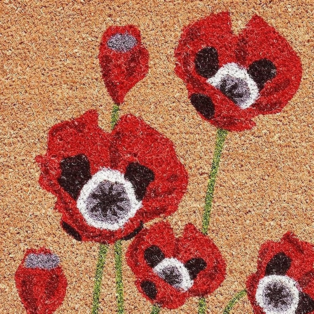 17" X 29" Natural Red and Black Coir Floral Outdoor Door Mat