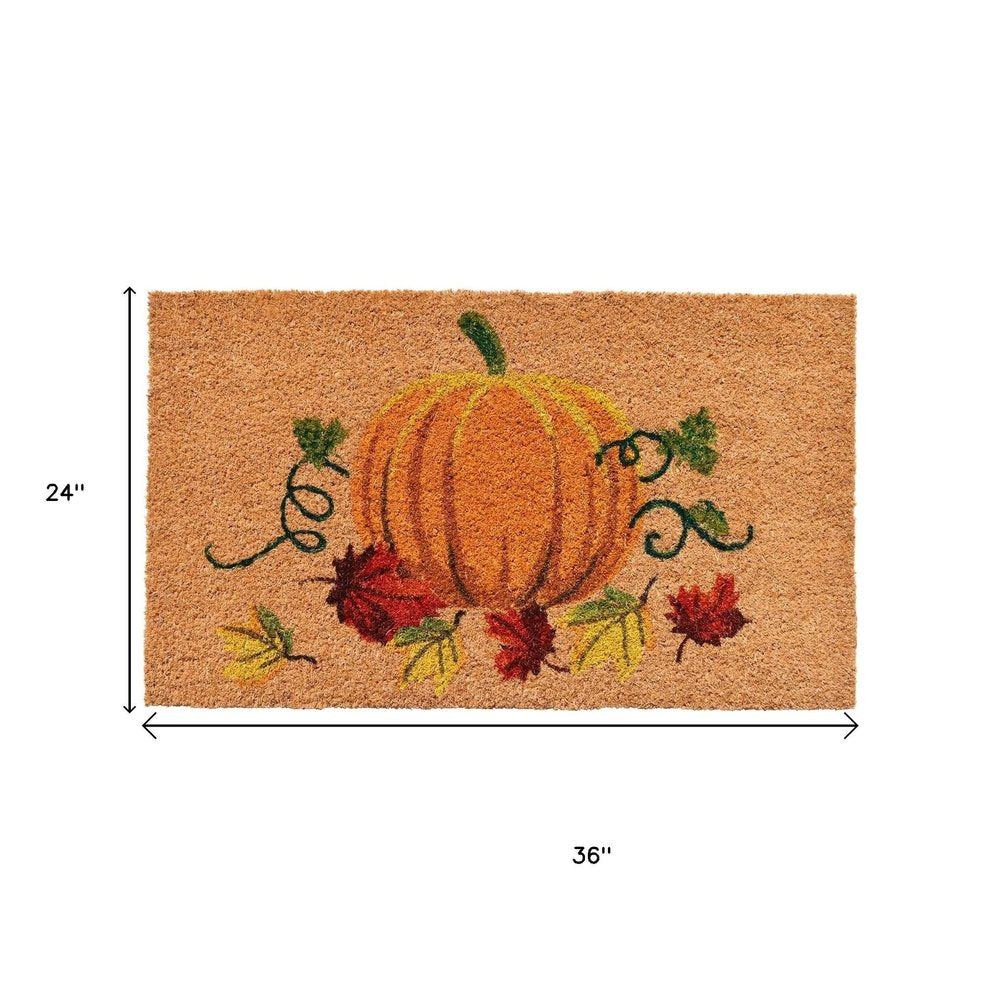 17" X 29" Natural And Orange Pumpkin Outdoor Coir Door Mat