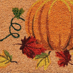 17" X 29" Natural And Orange Pumpkin Outdoor Coir Door Mat