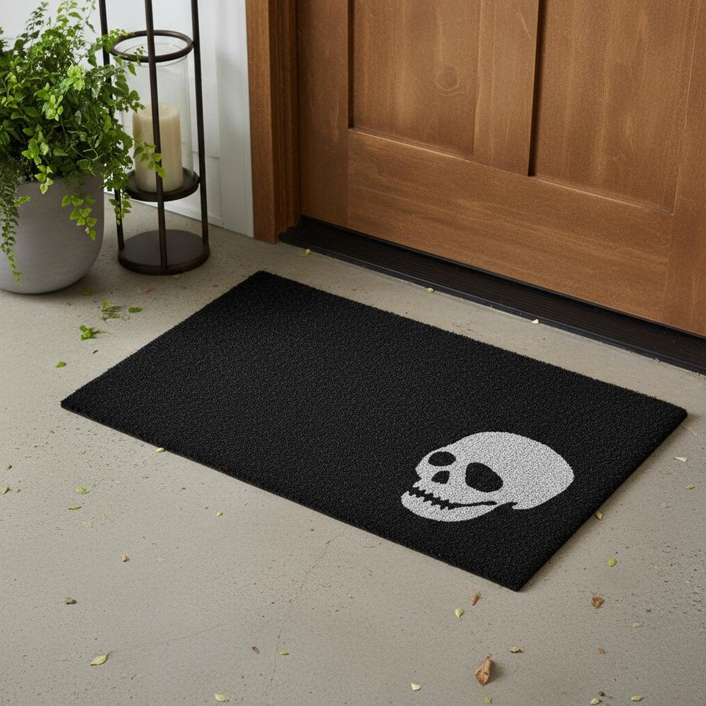 17" X 29" Black and White Coir Skull Outdoor Halloween Door Mat