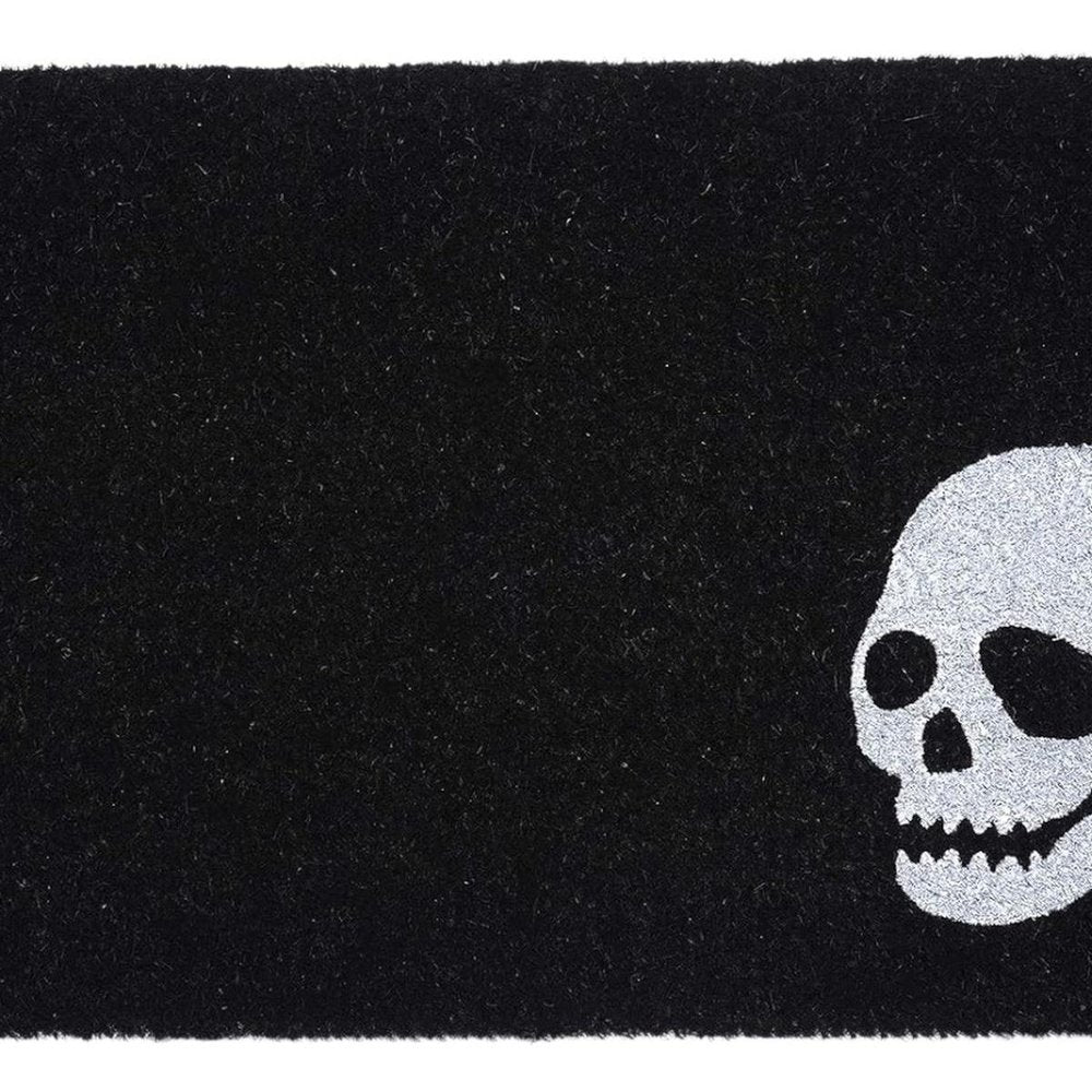 17" X 29" Black and White Coir Skull Outdoor Halloween Door Mat