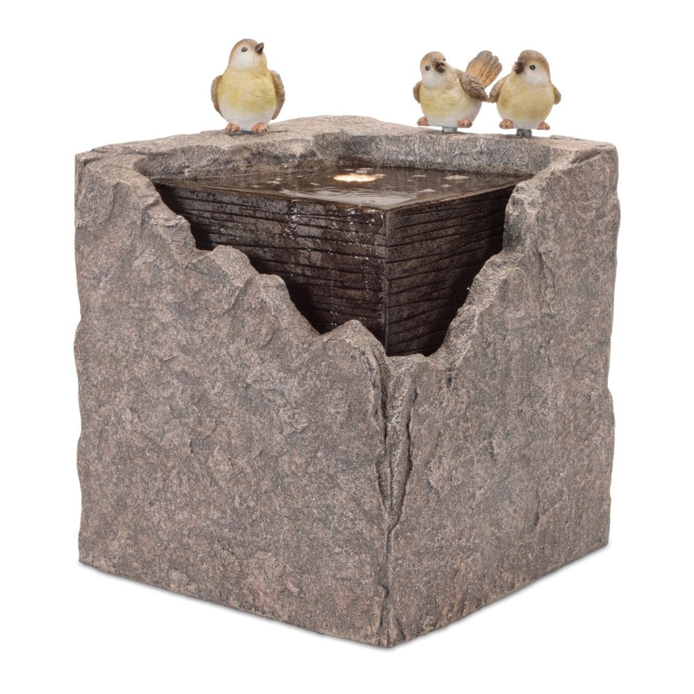 19" Gray Stone LED lights Birds Garden Art