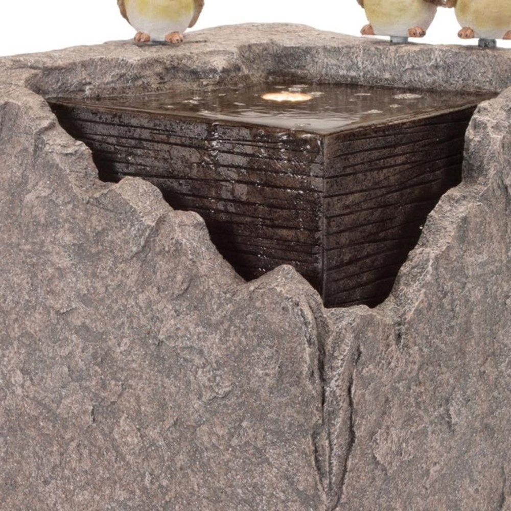 19" Gray Stone LED lights Birds Garden Art