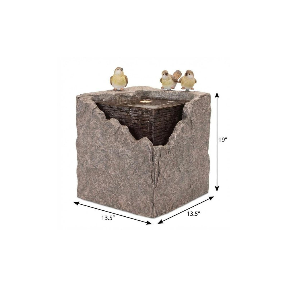 19" Gray Stone LED lights Birds Garden Art
