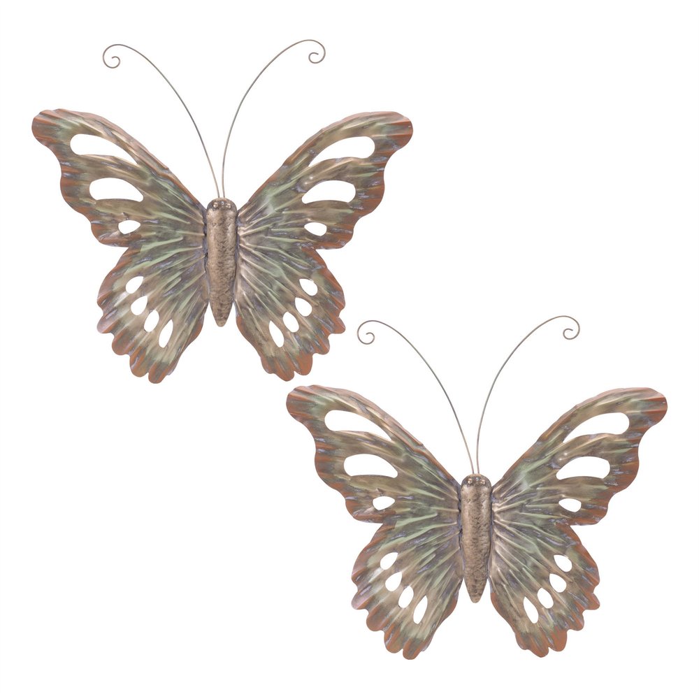Set of Two Gold And Silver Metal Insect Garden Art