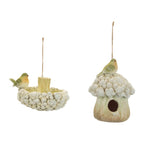 Set of Two Beige And Green Ceramic Birds Garden Art