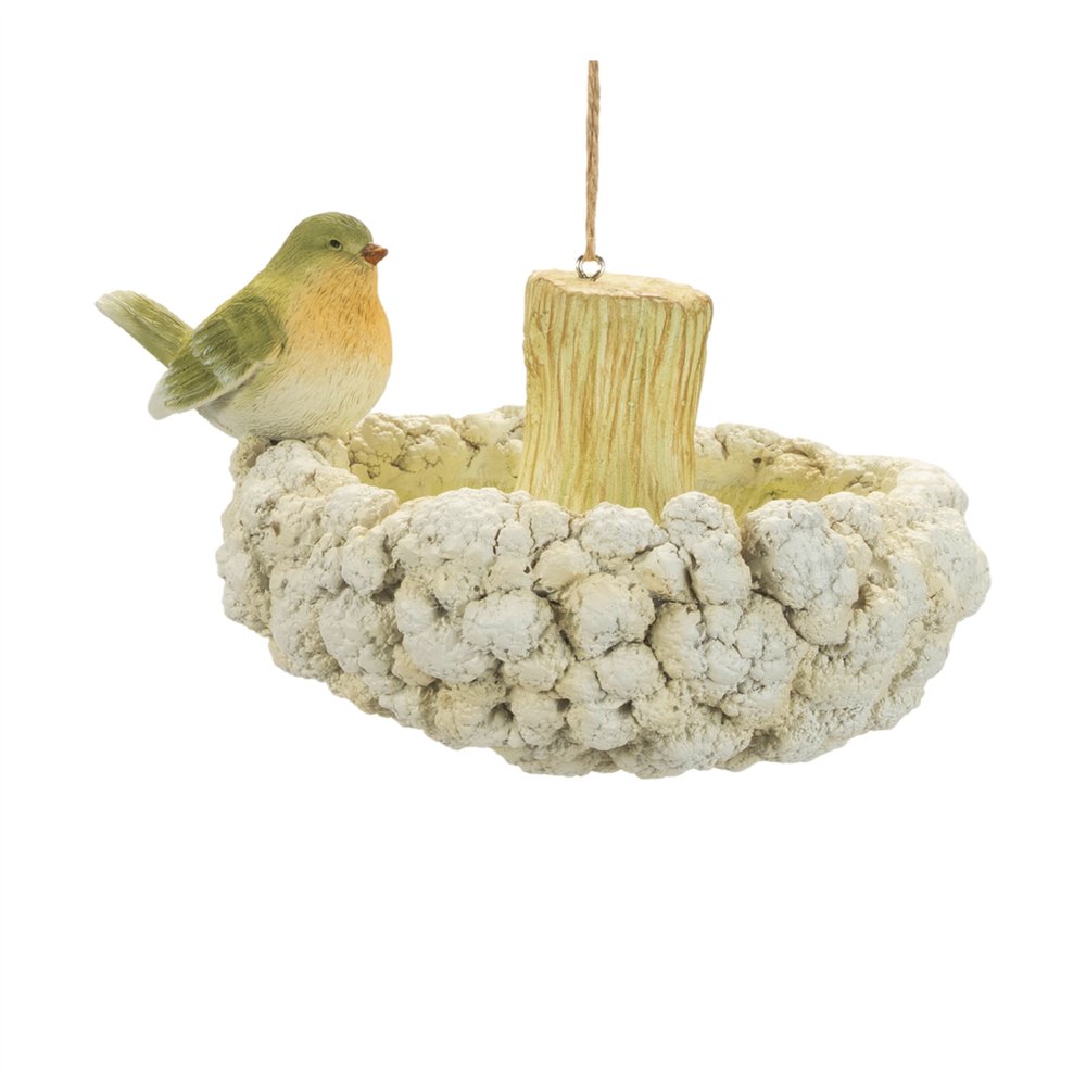 Set of Two Beige And Green Ceramic Birds Garden Art