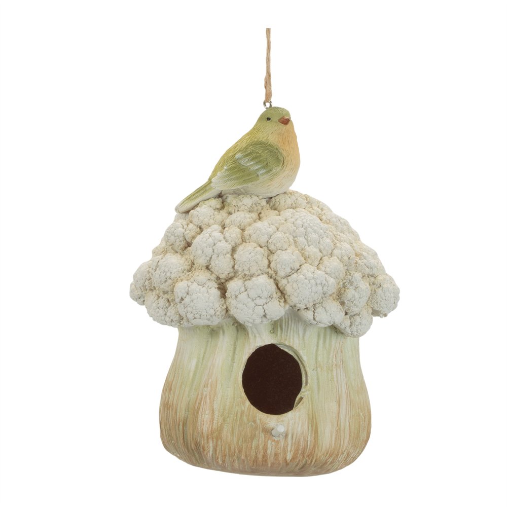 Set of Two Beige And Green Ceramic Birds Garden Art