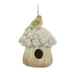 Set of Two Beige And Green Ceramic Birds Garden Art