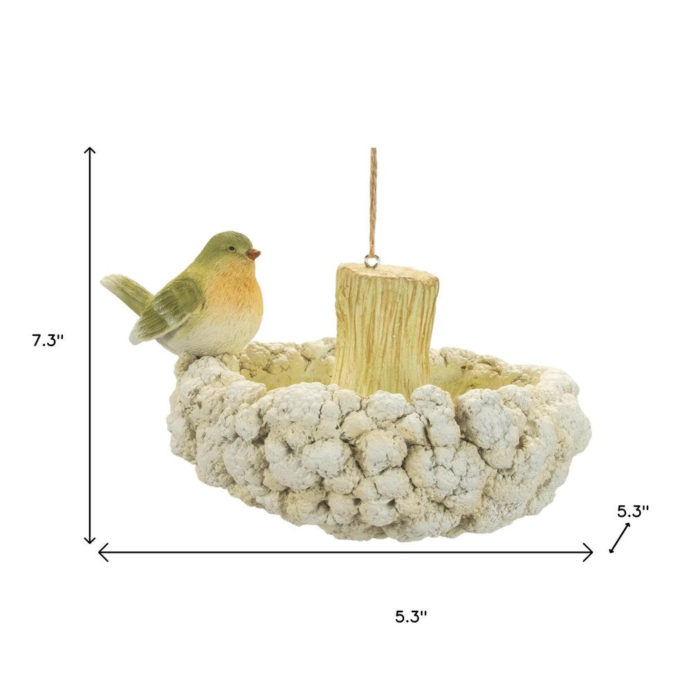 Set of Two Beige And Green Ceramic Birds Garden Art