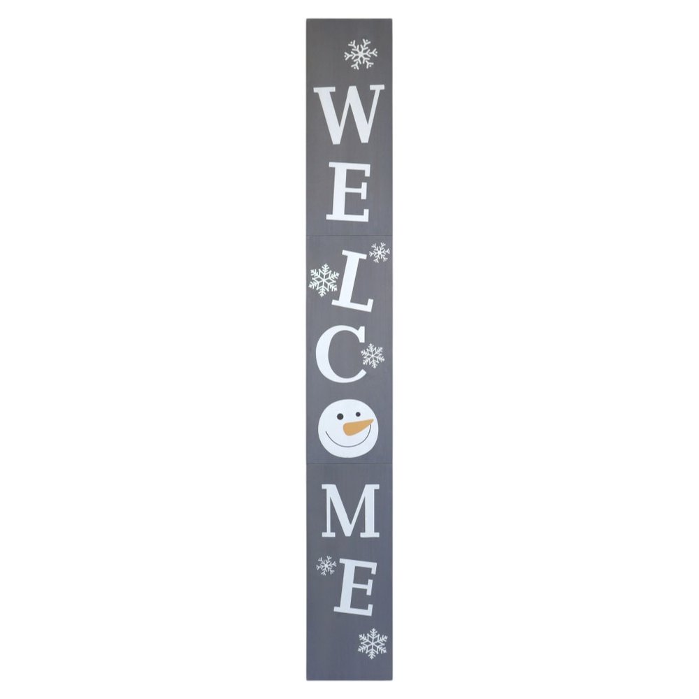 72" Gray And White Solid Wood Welcome Christmas Snowman Porch Sign