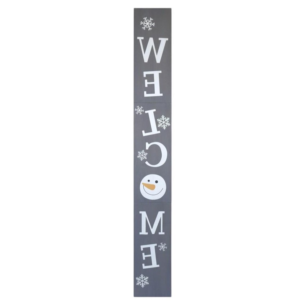 72" Gray And White Solid Wood Welcome Christmas Snowman Porch Sign
