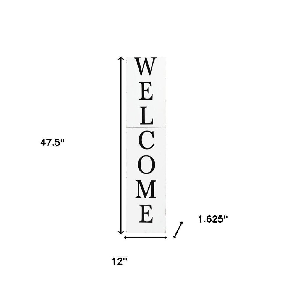 48" White And Black Solid Wood Birdhouse Welcome Porch Sign