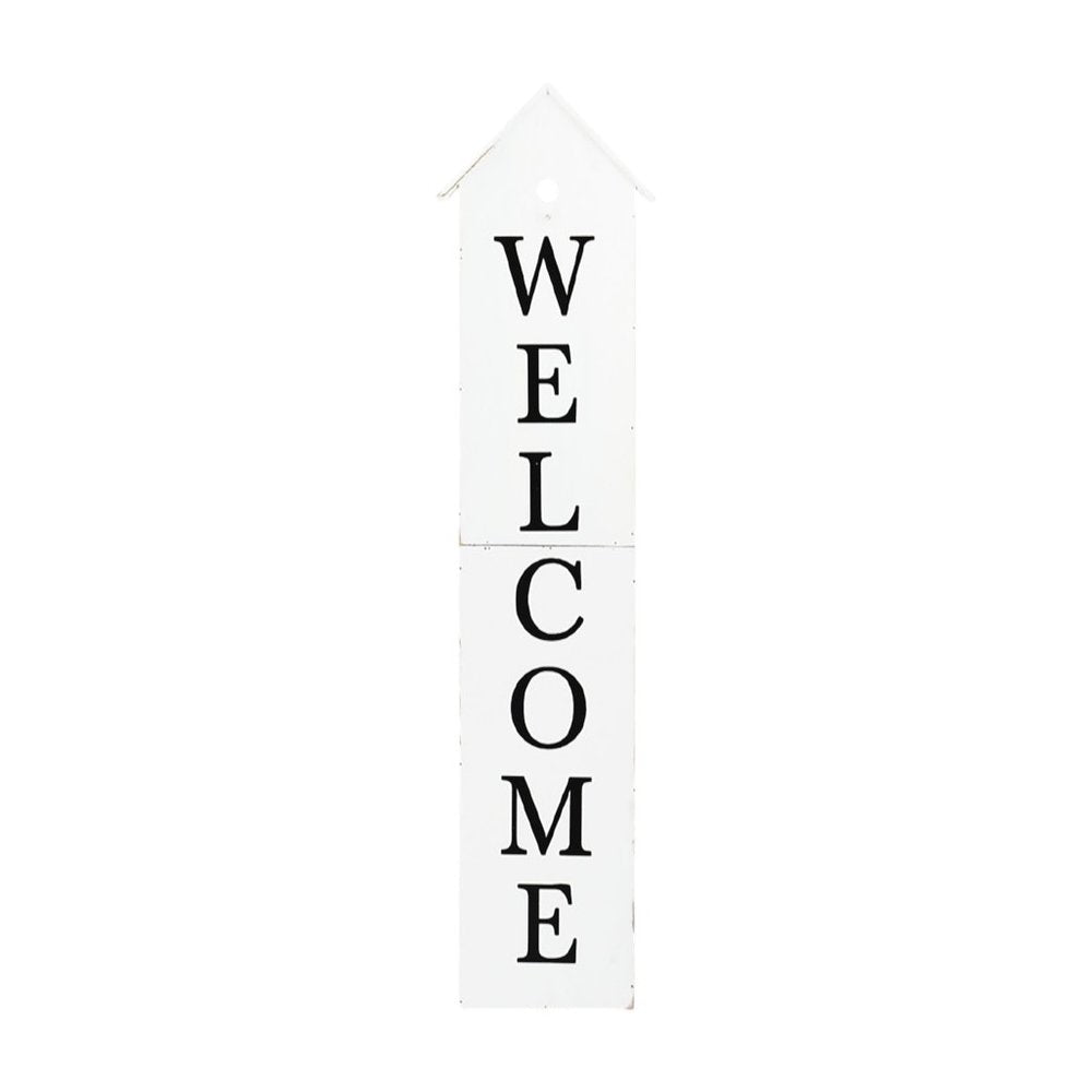 48" White And Black Solid Wood Birdhouse Welcome Porch Sign