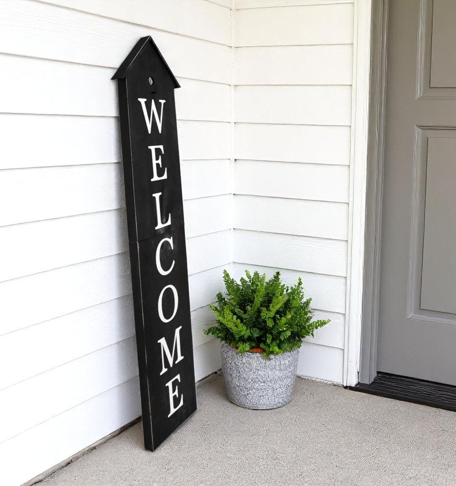 48" Black And White Solid Wood Birdhouse Welcome Porch Sign