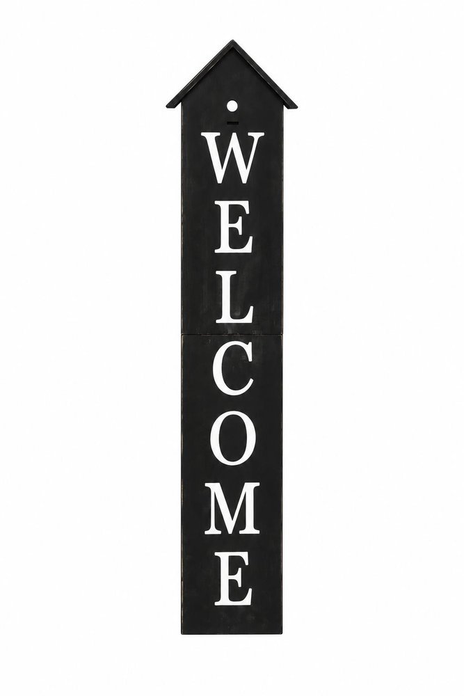 48" Black And White Solid Wood Birdhouse Welcome Porch Sign