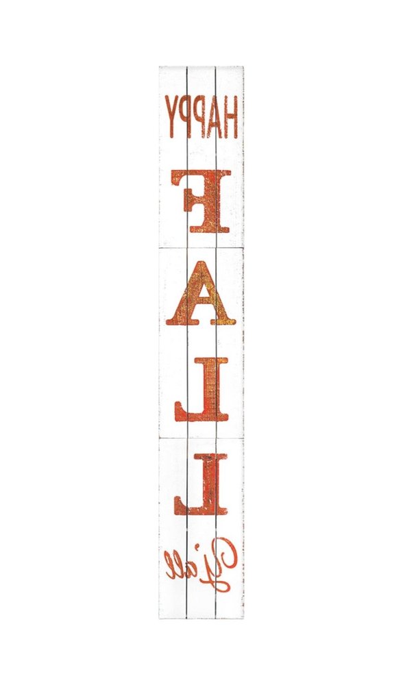72" White And Orange Solid Wood Happy Fall Porch Sign