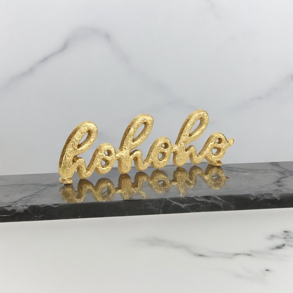 9" Gold Cast Iron Christmas Tabletop Sign