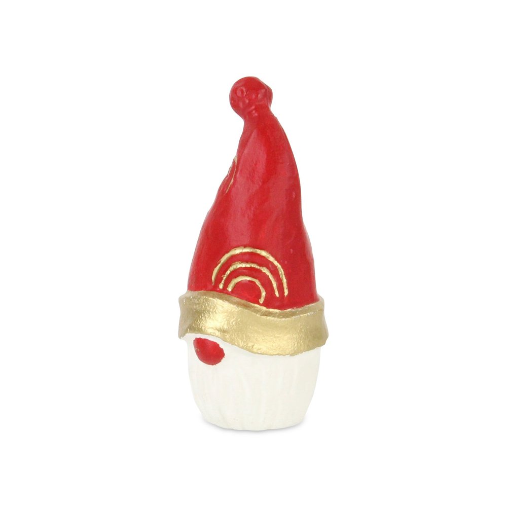 6" Red Gold And White Cast Iron Christmas Santa Gnome Figurine