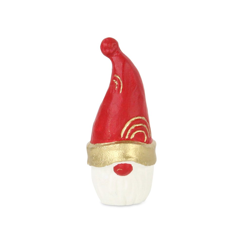 6" Red Gold And White Cast Iron Christmas Santa Gnome Figurine