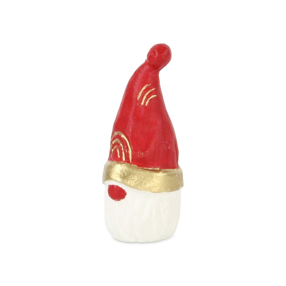 5" Red Gold And White Cast Iron Christmas Santa Gnome Figurine