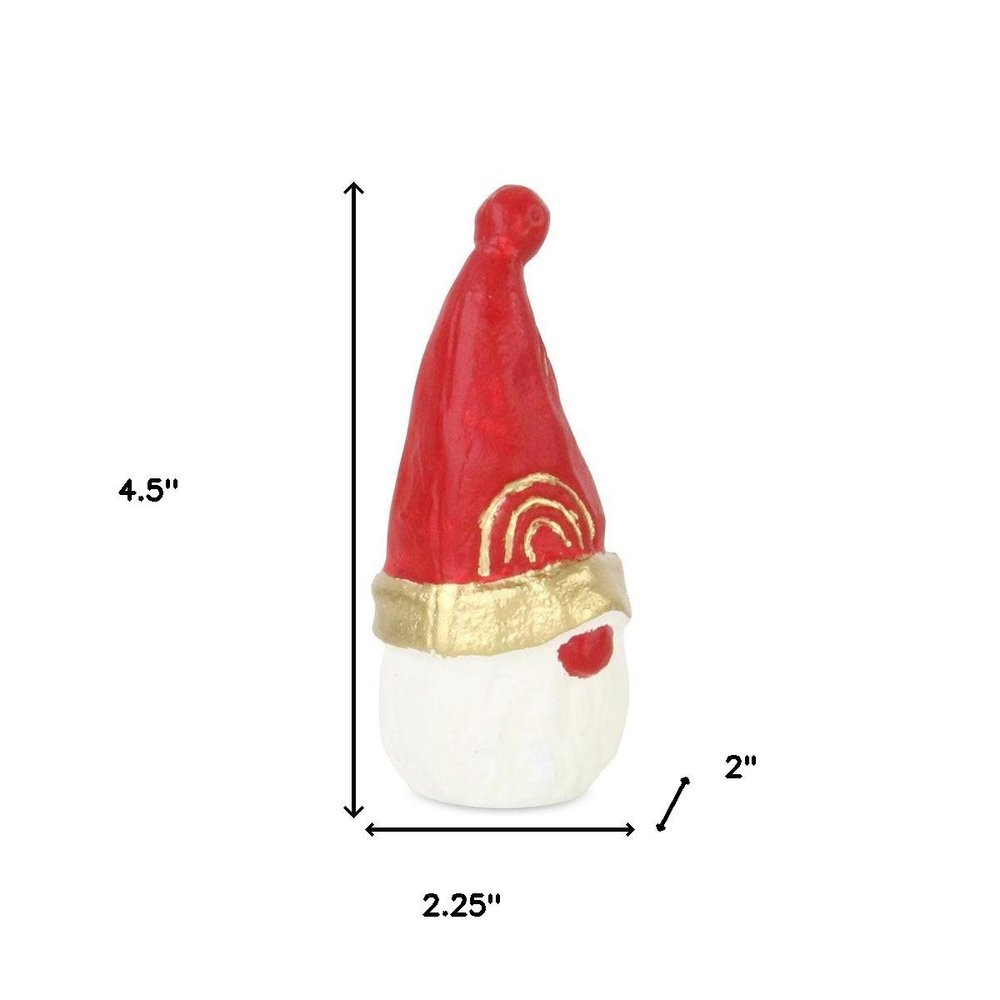 5" Red Gold And White Cast Iron Christmas Santa Gnome Figurine