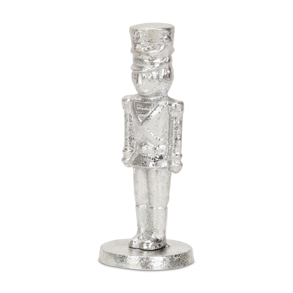 7" Silver Cast Iron Christmas Nutcracker Hand Painted Figurine