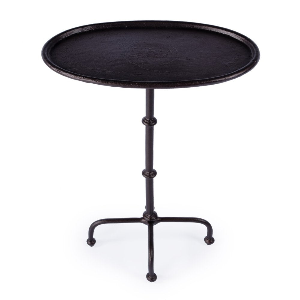 20" Black Aluminum Oval Outdoor Pedestal Side Table