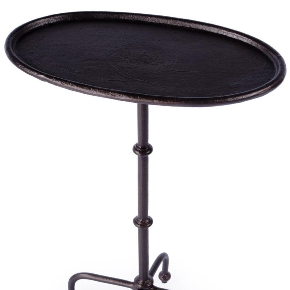 20" Black Aluminum Oval Outdoor Pedestal Side Table